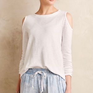 EUC Anthropologie Sol Angeles Cold Shoulder Slub Tee, XXS, white